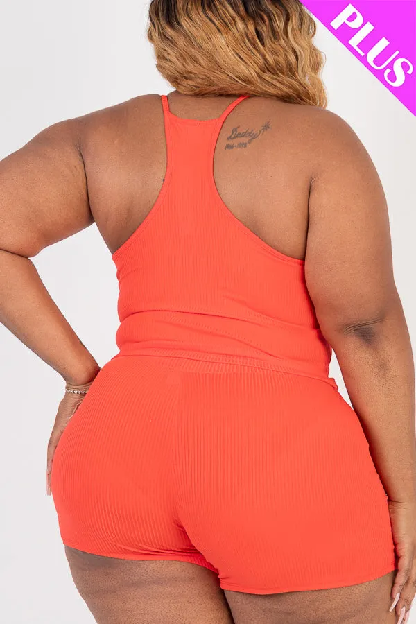 Plus Size Ribbed Crop Cami Top & Shorts Set