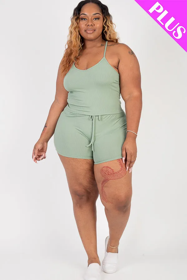 Plus Size Ribbed Crop Cami Top & Shorts Set