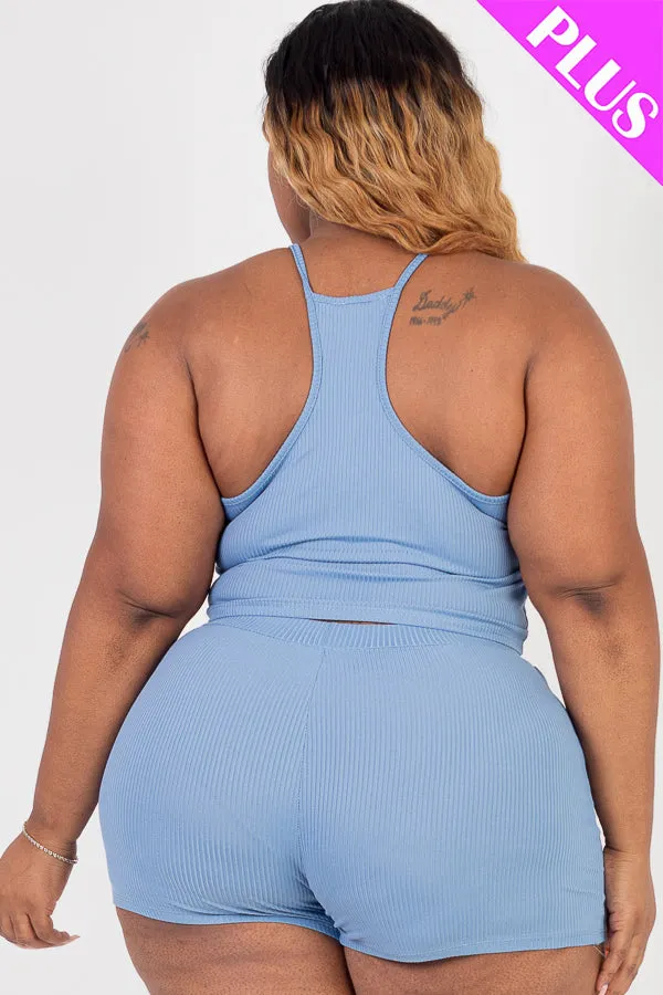 Plus Size Ribbed Crop Cami Top & Shorts Set