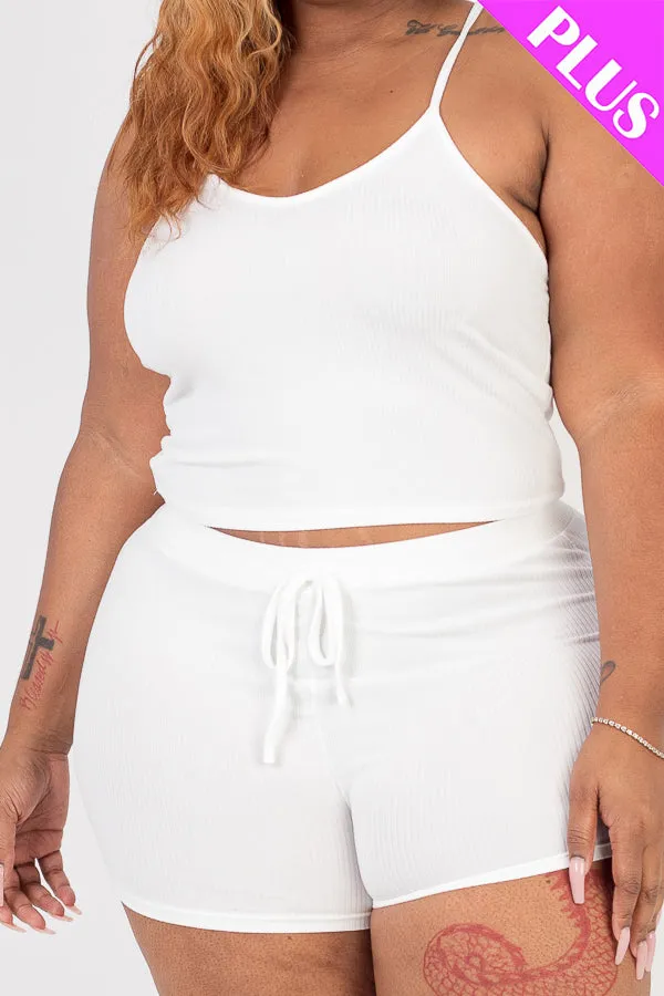 Plus Size Ribbed Crop Cami Top & Shorts Set