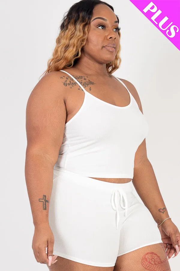 Plus Size Ribbed Crop Cami Top & Shorts Set