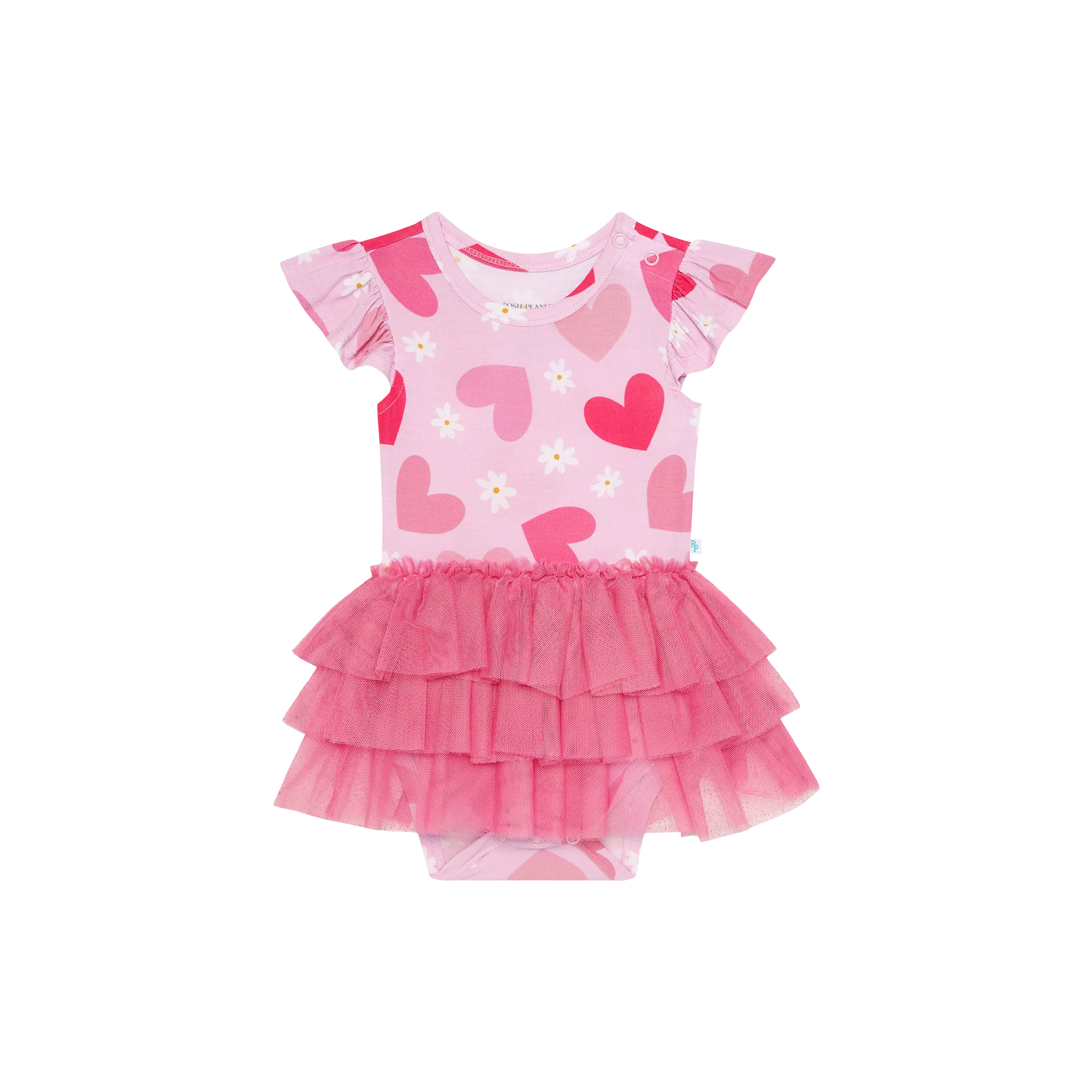 Posh Peanut Daisy Love Ruffled Cap Sleeve Tulle Skirt Bodysuit