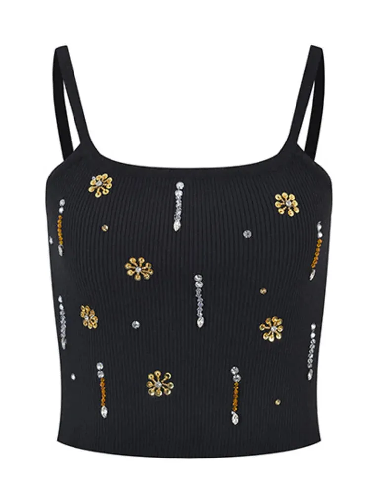 Pre Order:  Beaded Floral Knitted Cardigan   Cami Set
