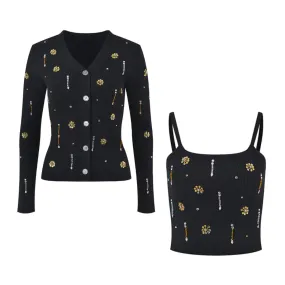 Pre Order:  Beaded Floral Knitted Cardigan   Cami Set