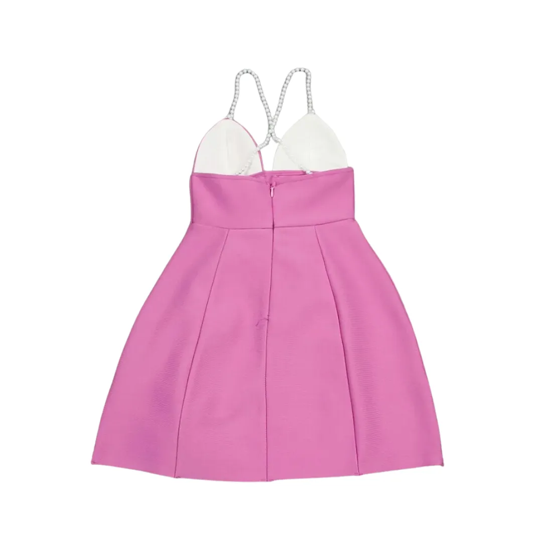 Pre Order:  Pearl Strap 3D Flower V Neck High Waist Camisole Dresses