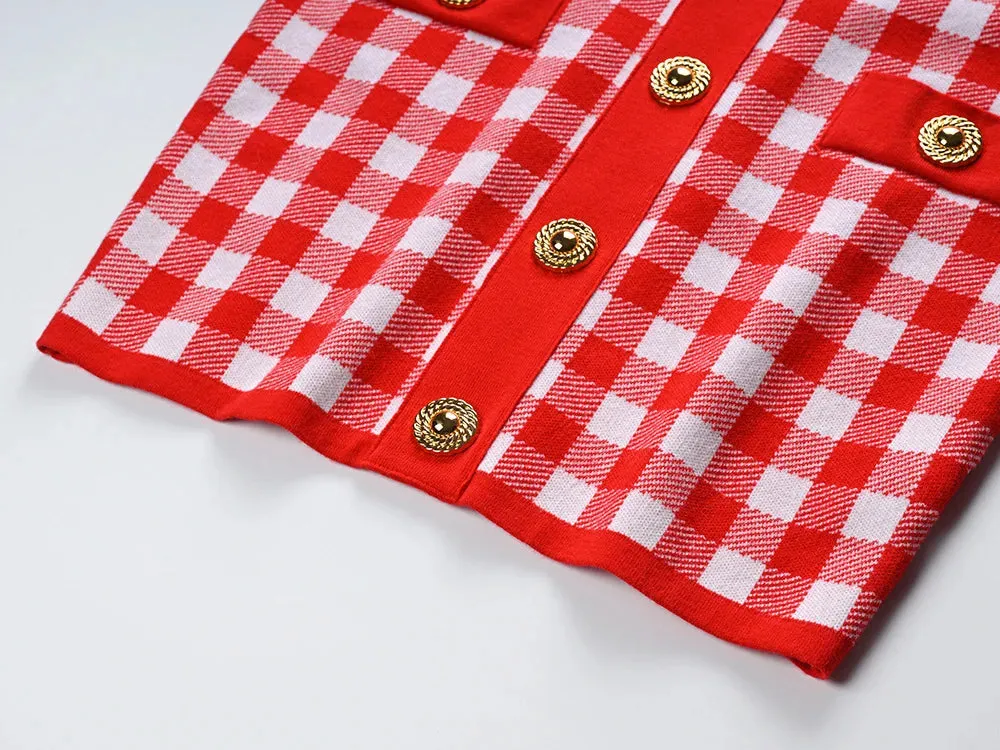 Pre Order:  Plaid Slim Fitted Knit Mini Dress