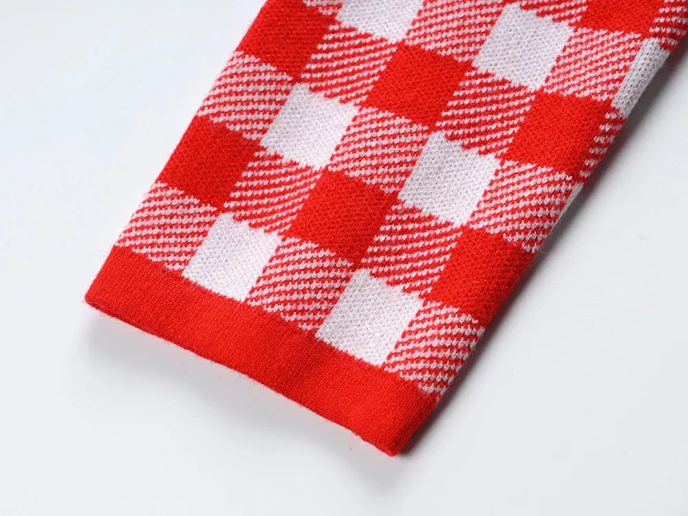Pre Order:  Plaid Slim Fitted Knit Mini Dress