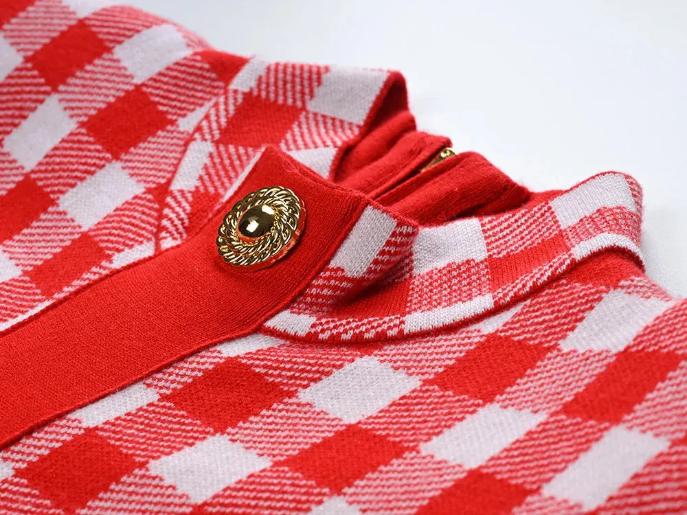 Pre Order:  Plaid Slim Fitted Knit Mini Dress