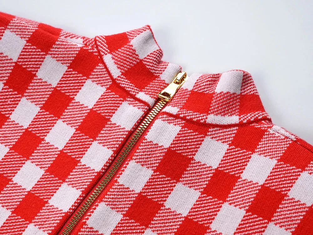 Pre Order:  Plaid Slim Fitted Knit Mini Dress