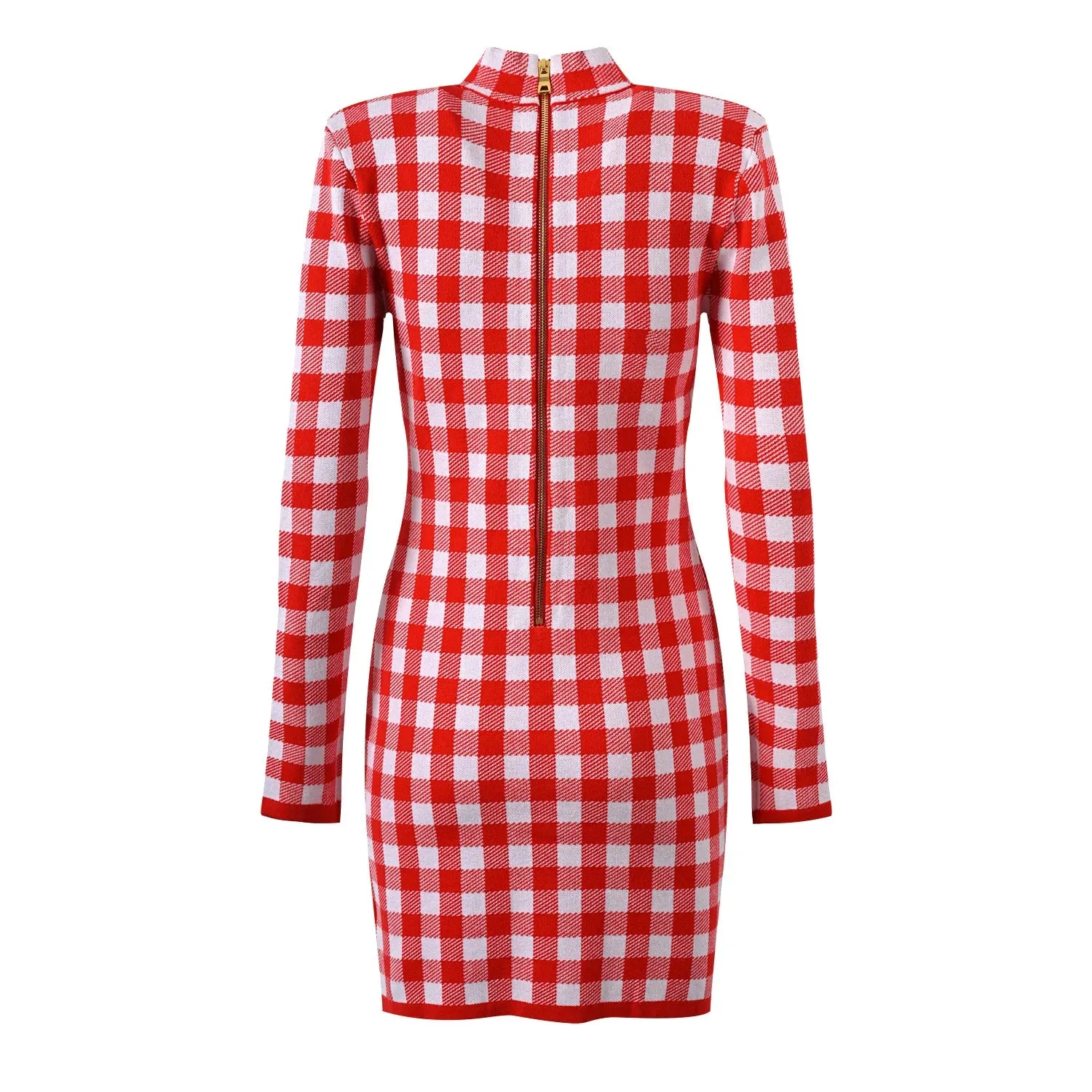 Pre Order:  Plaid Slim Fitted Knit Mini Dress