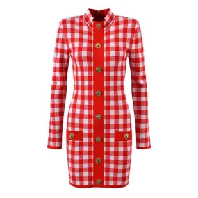 Pre Order:  Plaid Slim Fitted Knit Mini Dress