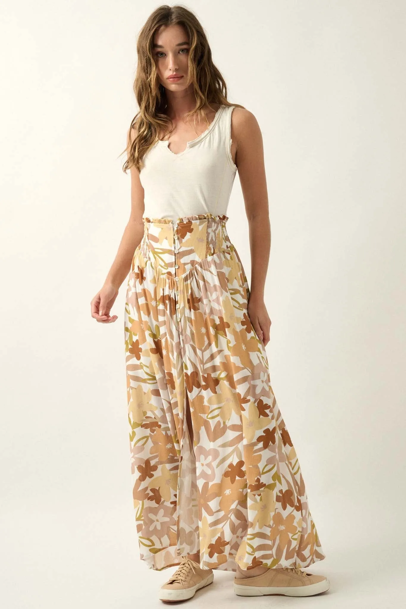 Rainforest Flowers Floral High-Waist Maxi Skirt