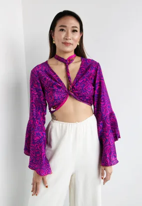 Raja Rani Upcycled Silk Crop Wrap Top - Jam