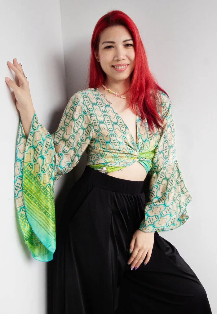 Raja Rani Upcycled Silk Crop Wrap Top - Spring