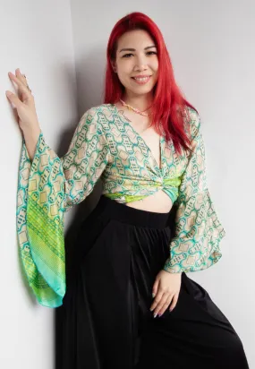 Raja Rani Upcycled Silk Crop Wrap Top - Spring