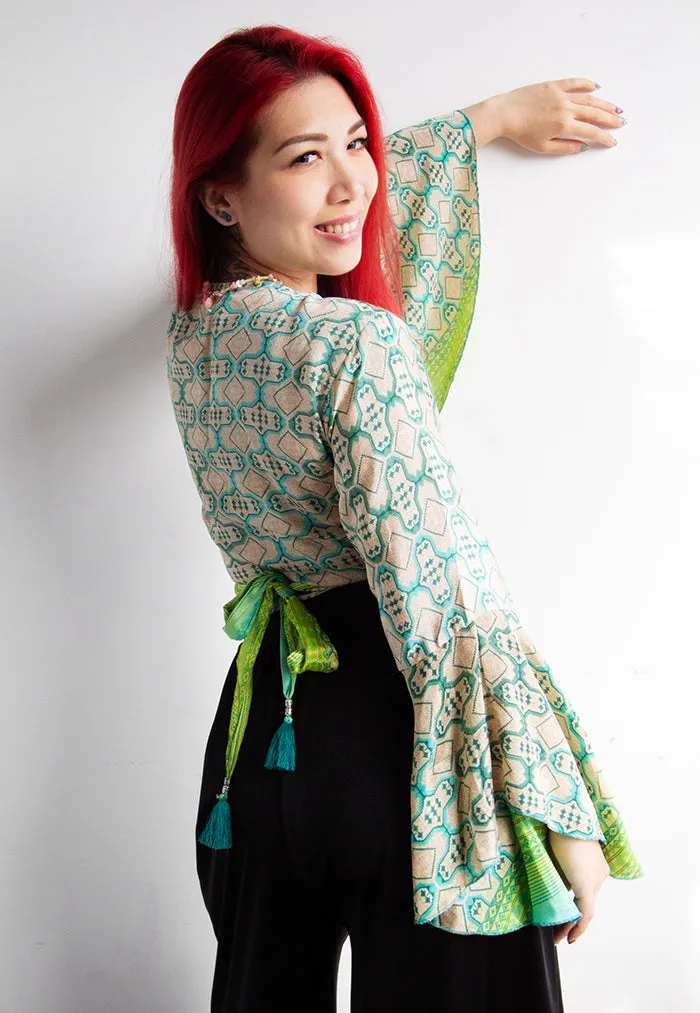 Raja Rani Upcycled Silk Crop Wrap Top - Spring