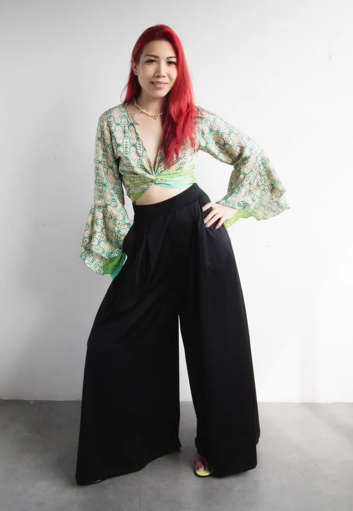 Raja Rani Upcycled Silk Crop Wrap Top - Spring