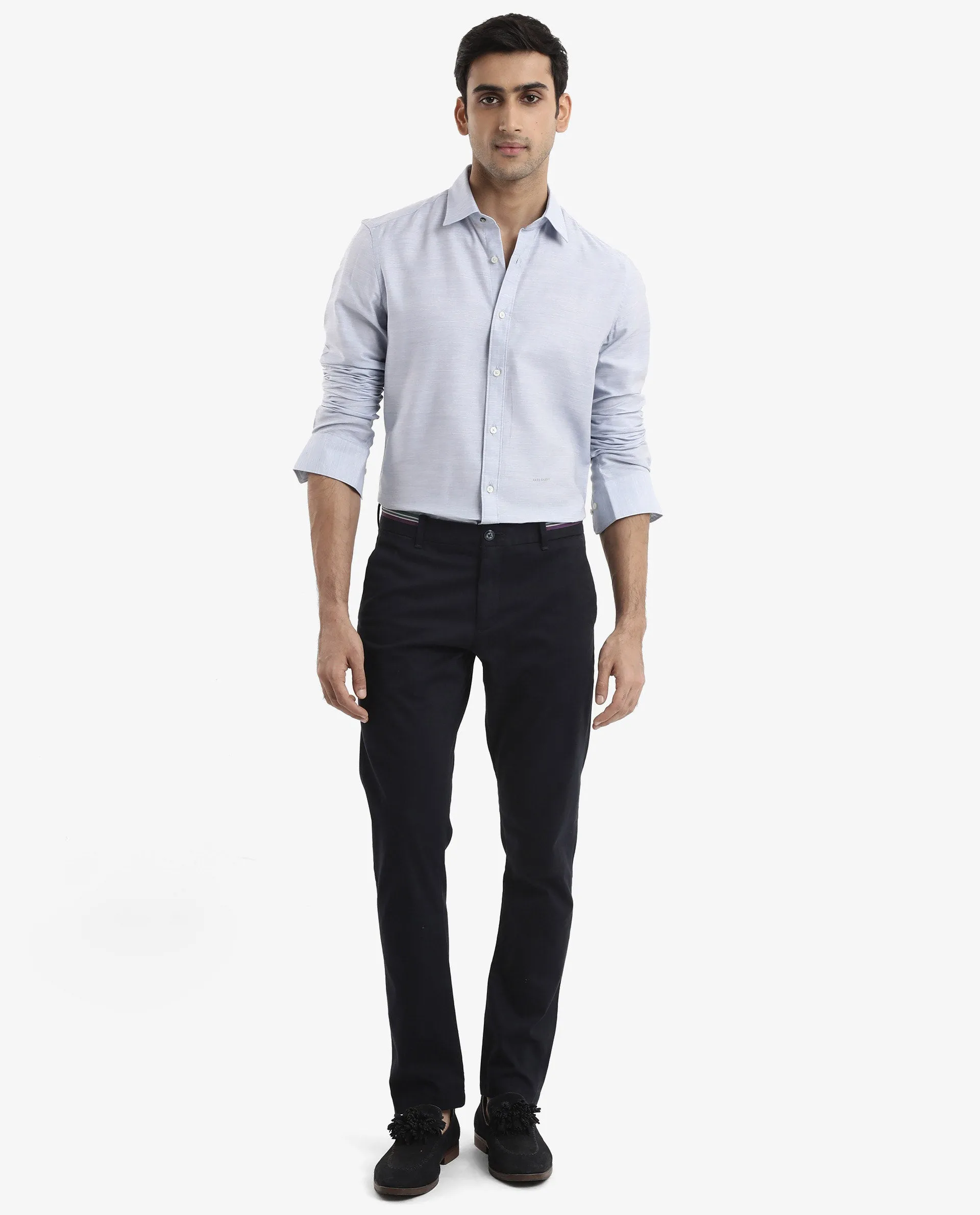 Rare Rabbit Men's Chapelle Light Blue Cotton Lyocell Fabric Full Sleeves Regular Fit Plain Shirt