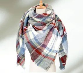 Red, Blue and White Winter Blanket Scarf/ Fall Autumn Blanket Scar/ Plaid Blanket Scarf/ Winter Oversized Scarf/ Winter Scarf/ Shawl/ Bridesmaid Gift/Women Scarf / Gifts for Her / Women Shawl / Bridesmaid Scarf/ Fall Scarf