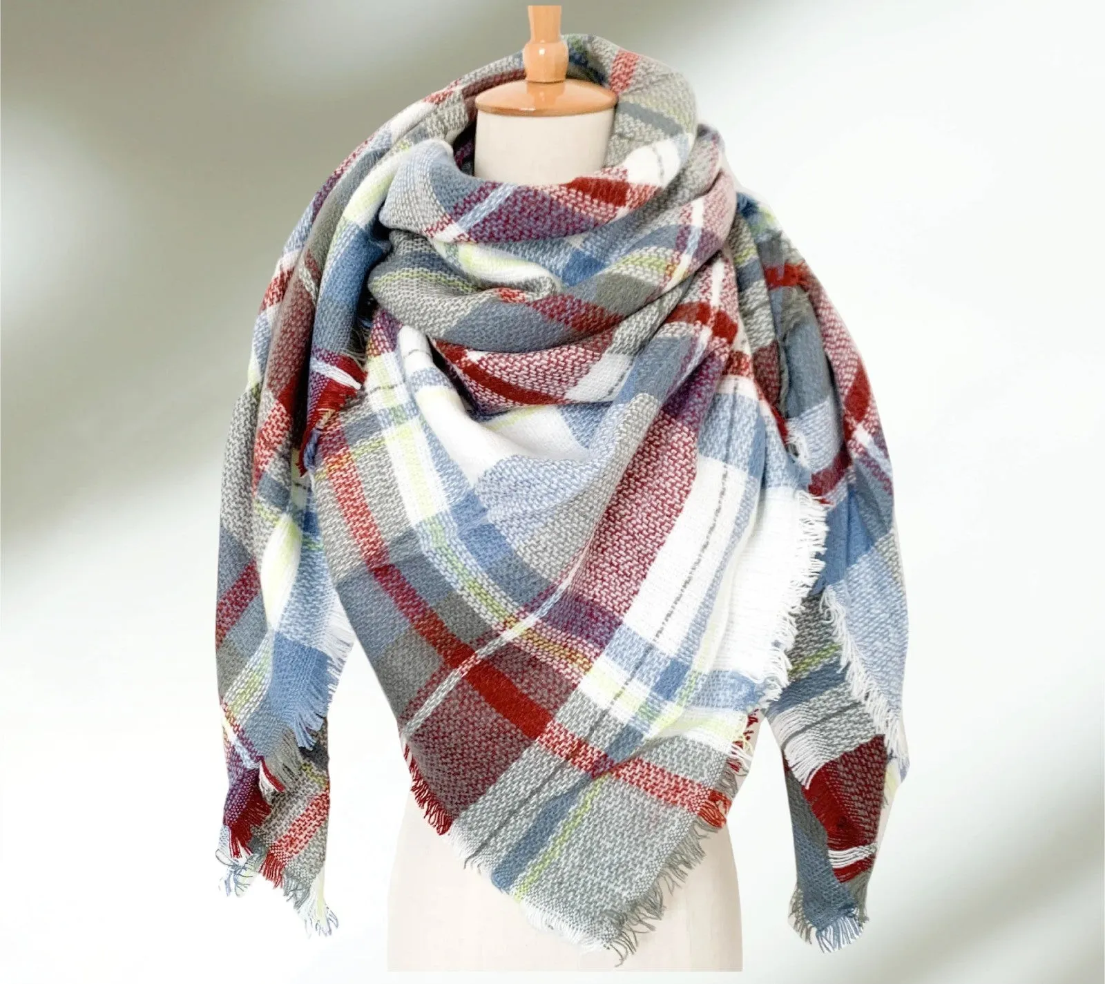 Red, Blue and White Winter Blanket Scarf/ Fall Autumn Blanket Scar/ Plaid Blanket Scarf/ Winter Oversized Scarf/ Winter Scarf/ Shawl/ Bridesmaid Gift/Women Scarf / Gifts for Her / Women Shawl / Bridesmaid Scarf/ Fall Scarf