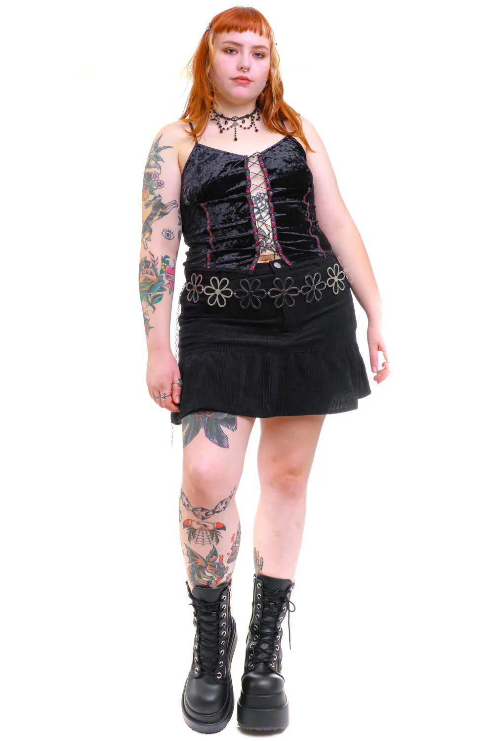 Ria Black Velvet Lace-Up Top