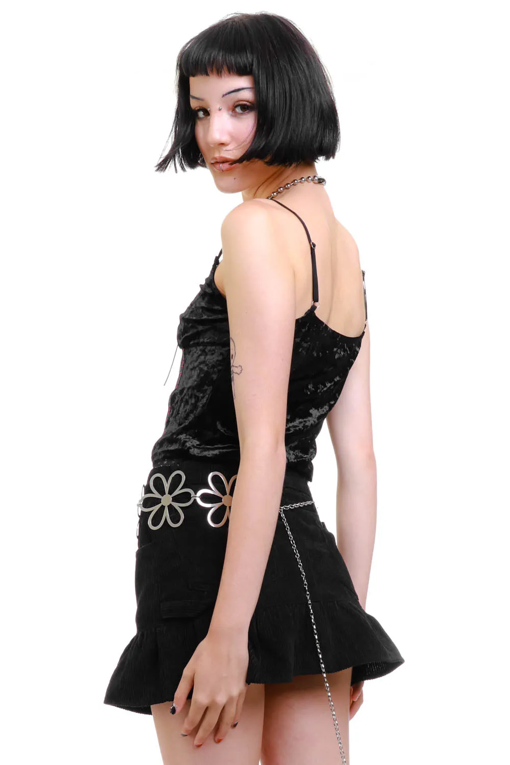 Ria Black Velvet Lace-Up Top
