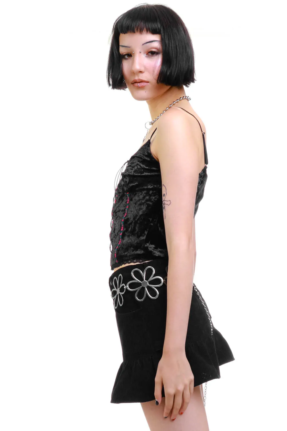 Ria Black Velvet Lace-Up Top