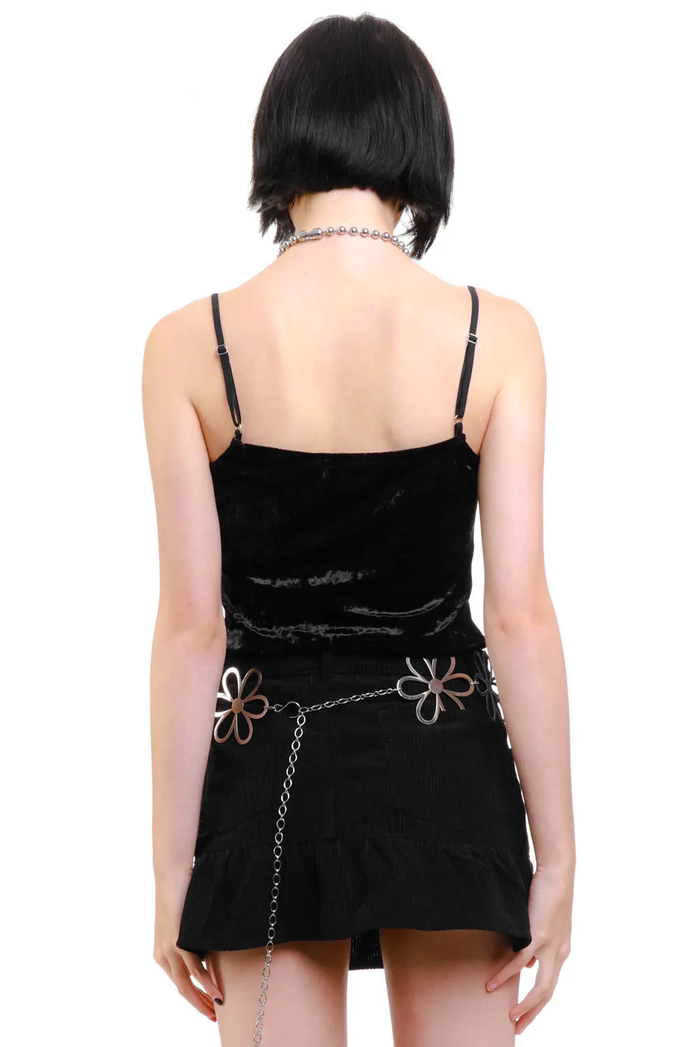 Ria Black Velvet Lace-Up Top