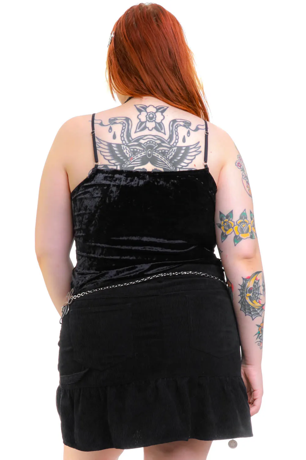 Ria Black Velvet Lace-Up Top