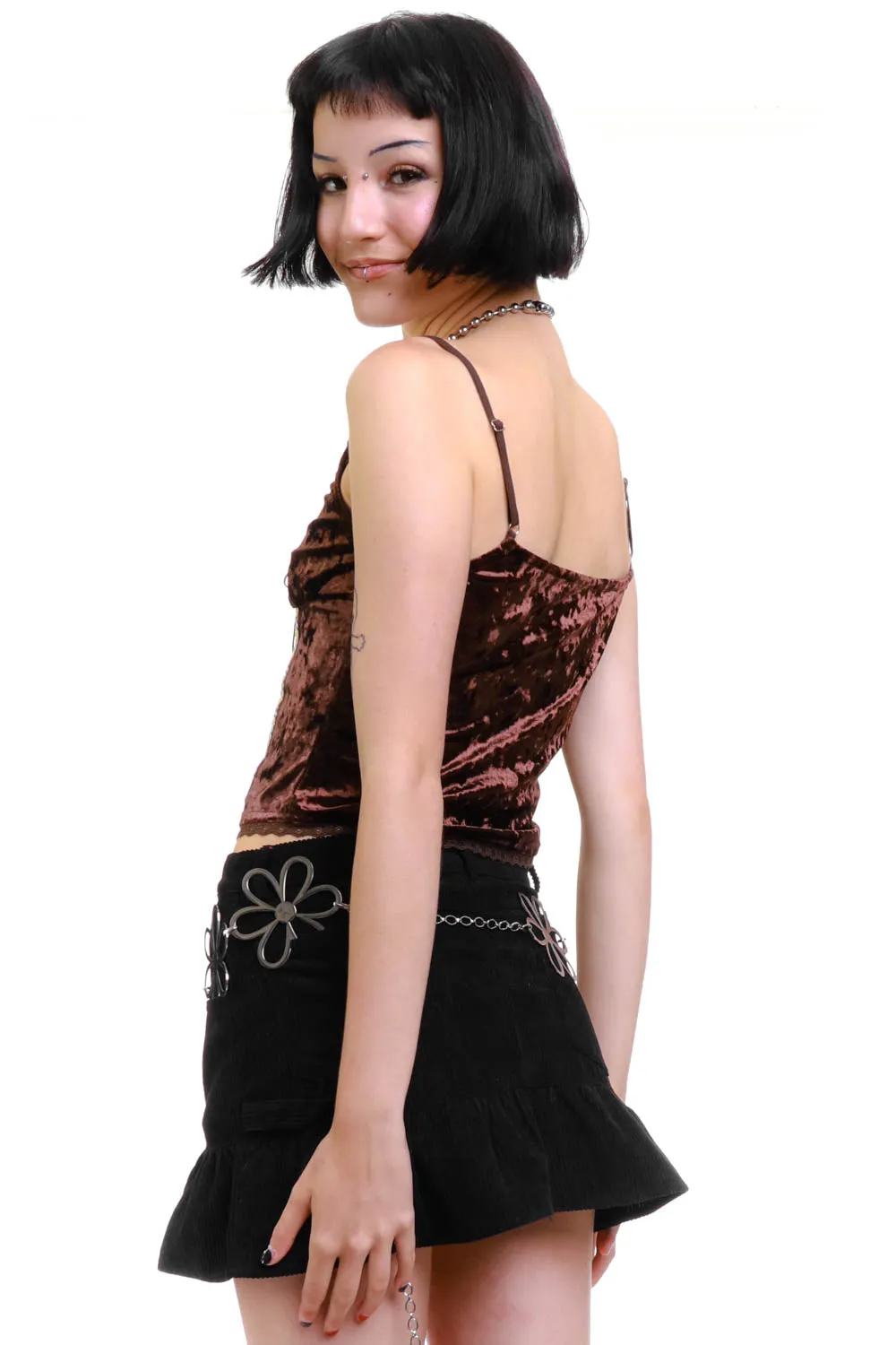 Ria Chocolate Velvet Lace-Up Top
