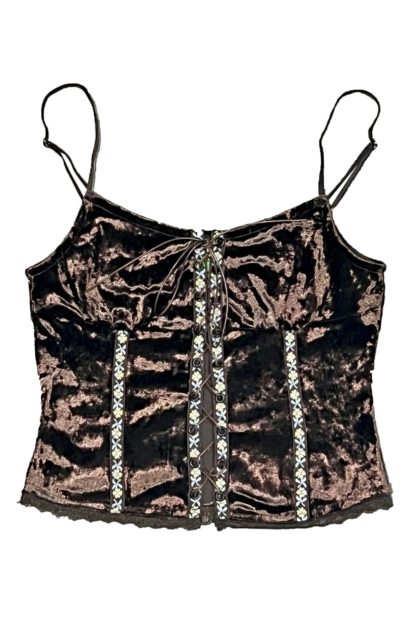 Ria Chocolate Velvet Lace-Up Top