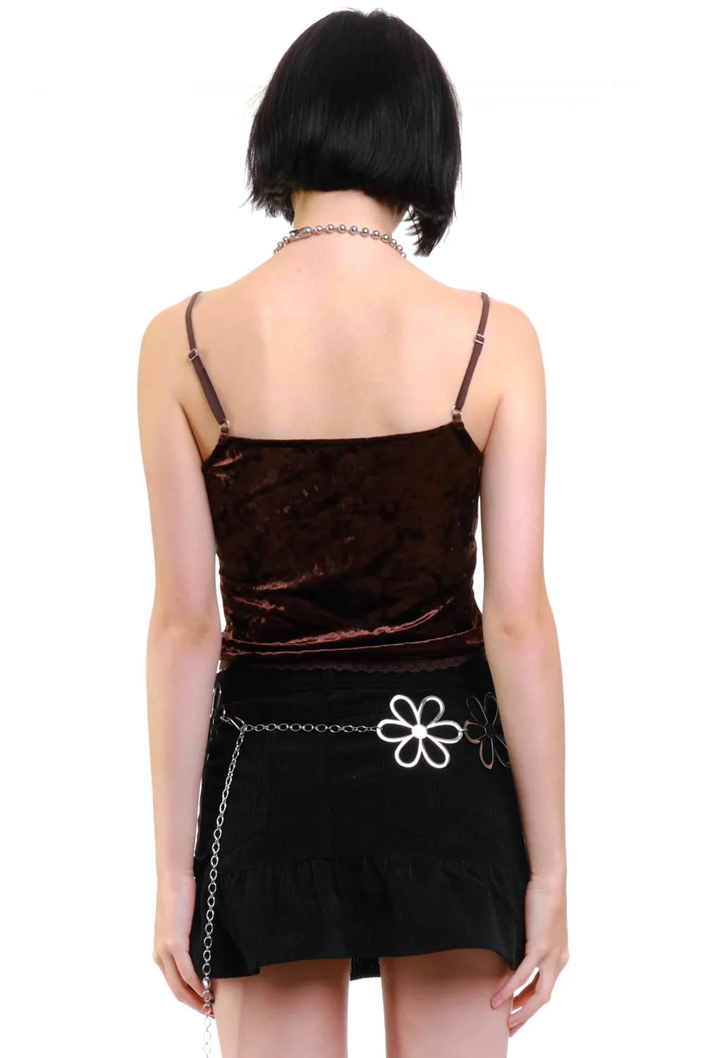 Ria Chocolate Velvet Lace-Up Top