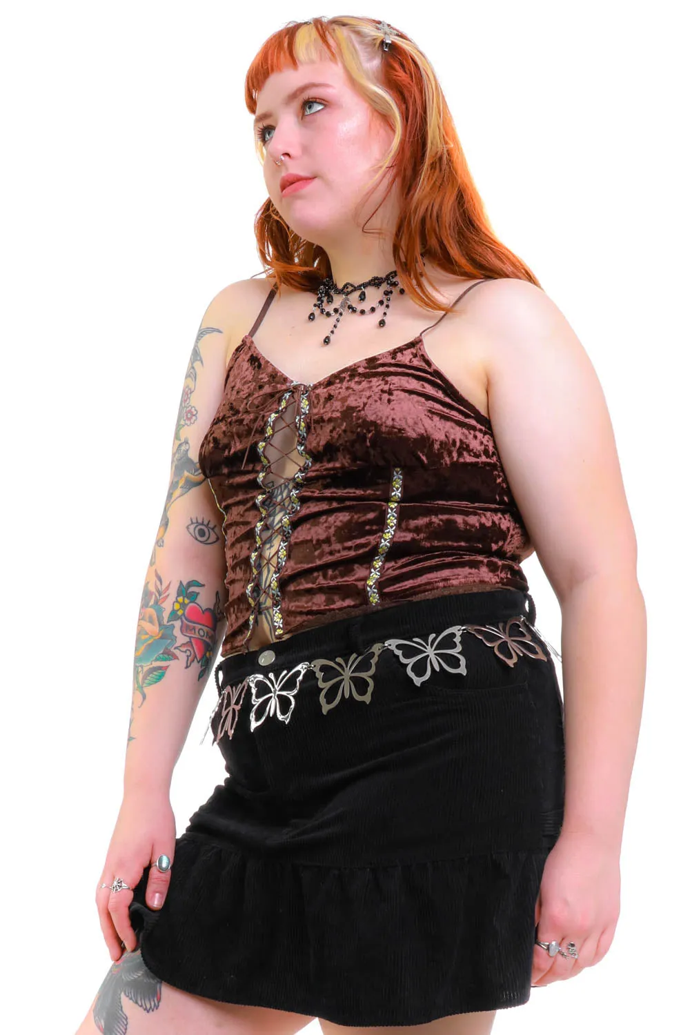 Ria Chocolate Velvet Lace-Up Top