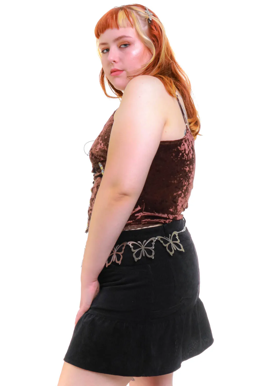 Ria Chocolate Velvet Lace-Up Top