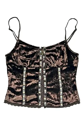 Ria Chocolate Velvet Lace-Up Top