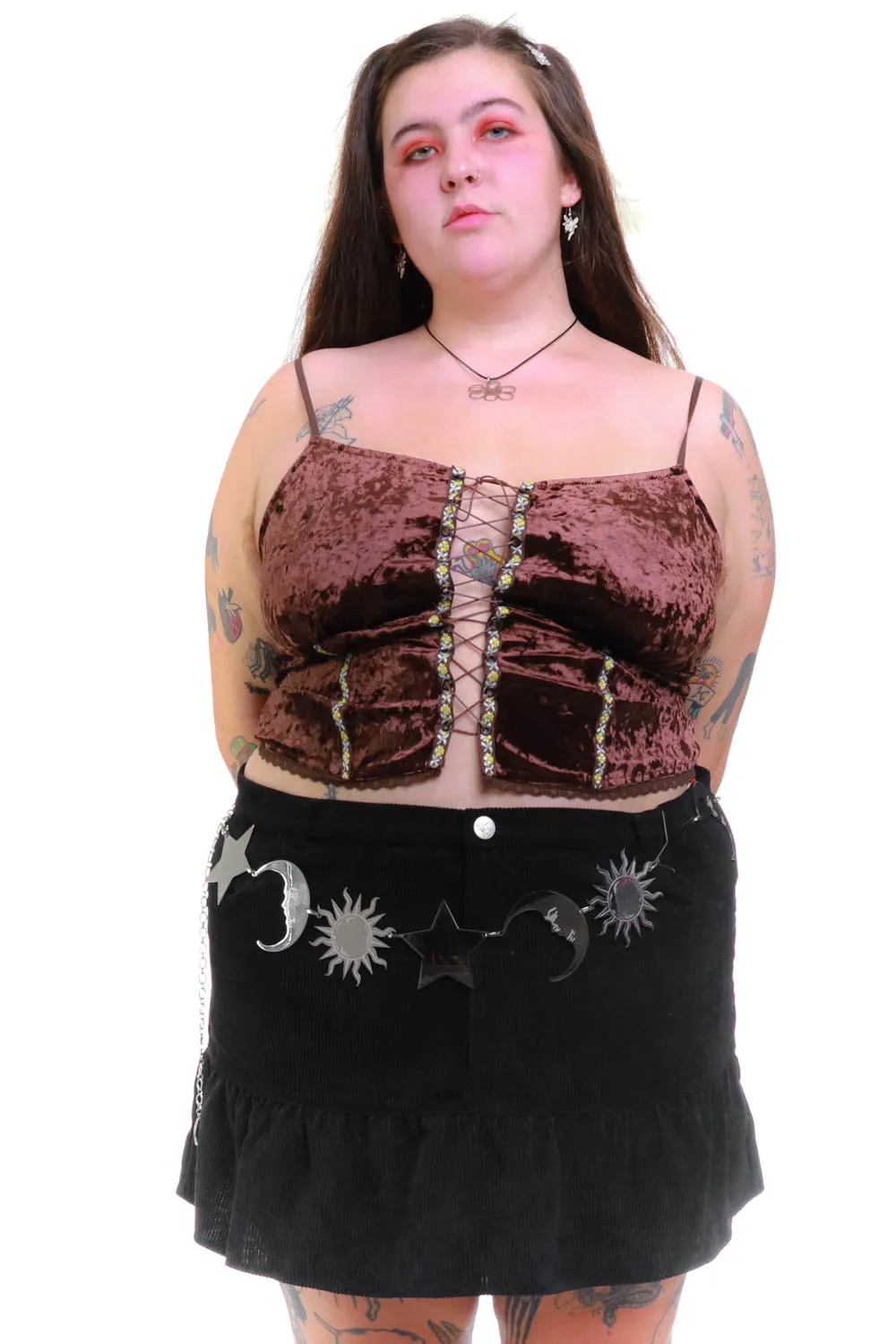 Ria Chocolate Velvet Lace-Up Top