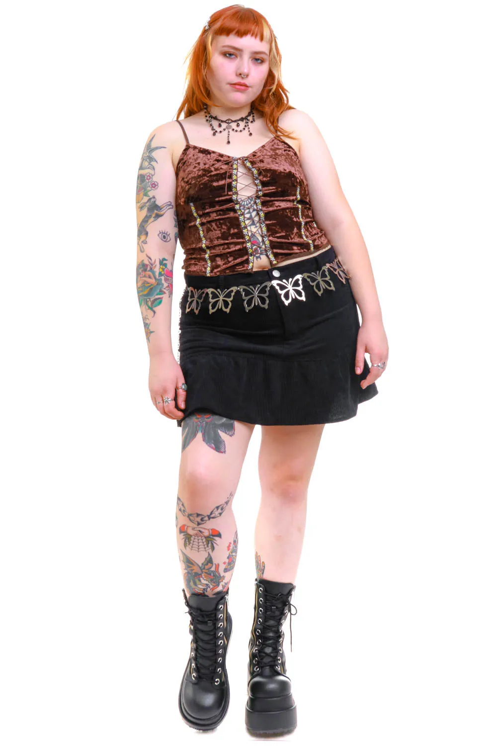 Ria Chocolate Velvet Lace-Up Top