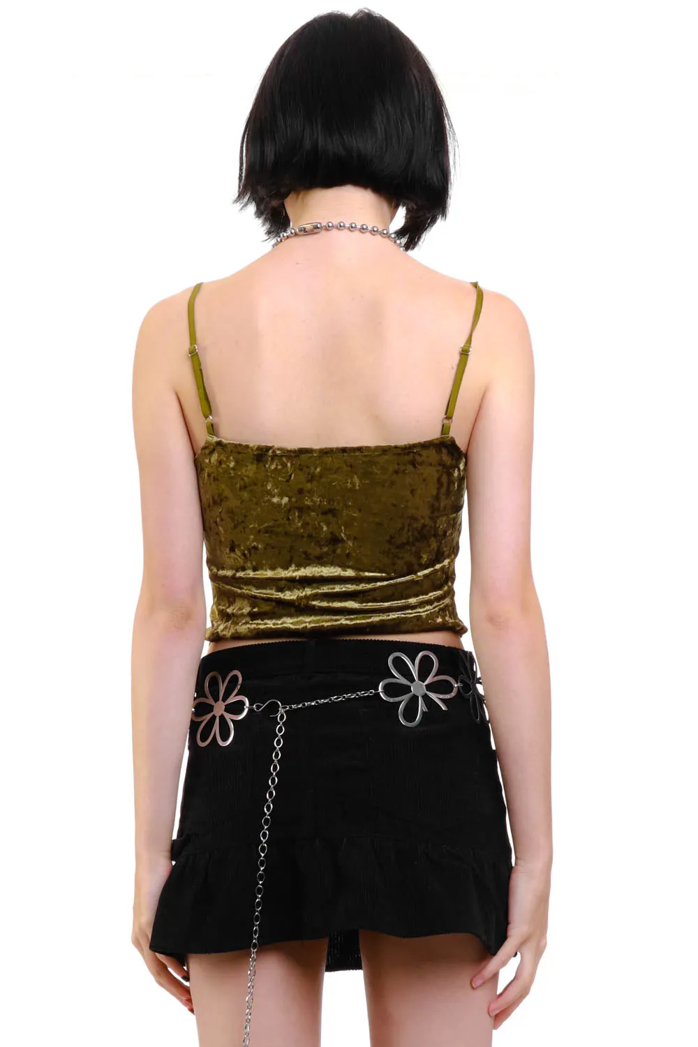 Ria Sage Velvet Lace-Up Top