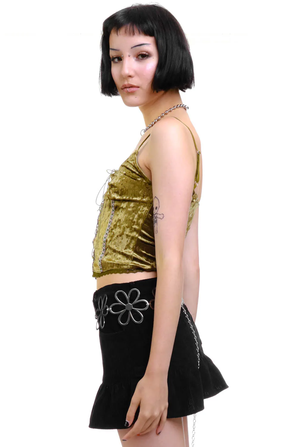 Ria Sage Velvet Lace-Up Top