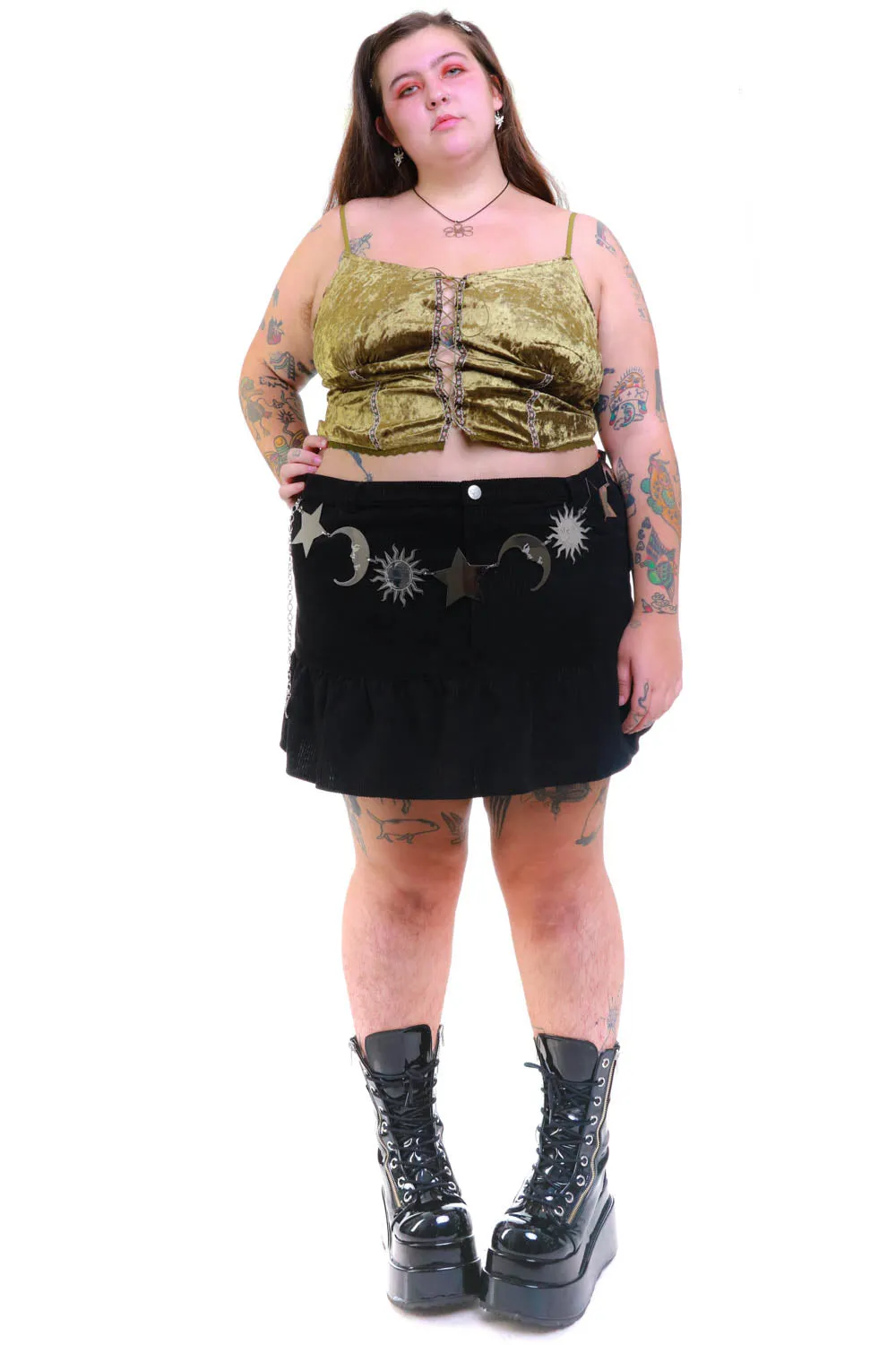 Ria Sage Velvet Lace-Up Top