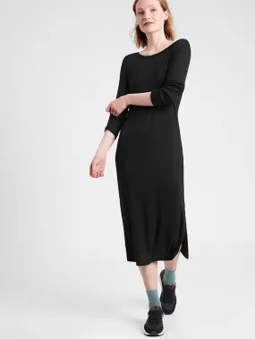 Ribbed-Knit Dress with Side Slit in Black