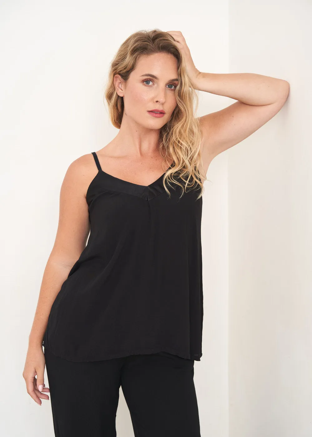 ROXANNE SATIN TRIM CAMISOLE - BLACK