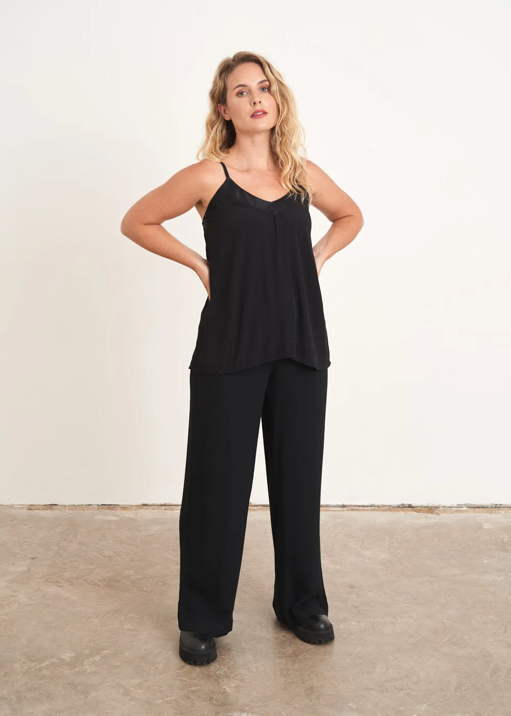 ROXANNE SATIN TRIM CAMISOLE - BLACK