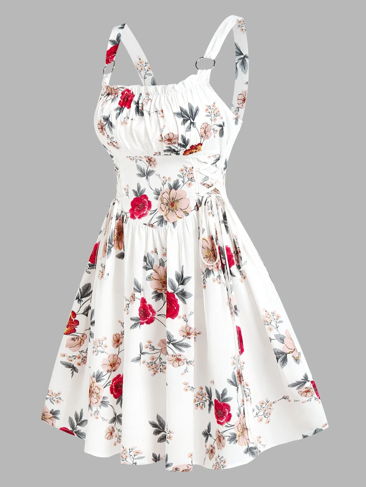 Ruched Bust Side Lace Up Flower Dress | Casual Floral Dress