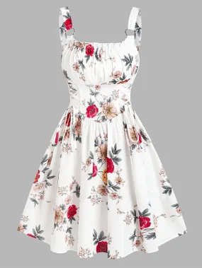 Ruched Bust Side Lace Up Flower Dress | Casual Floral Dress