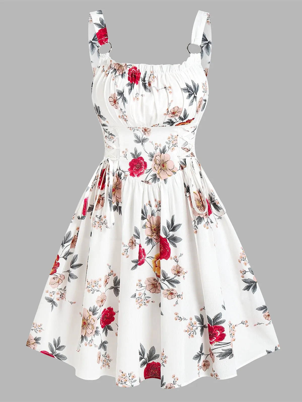 Ruched Bust Side Lace Up Flower Dress | Casual Floral Dress