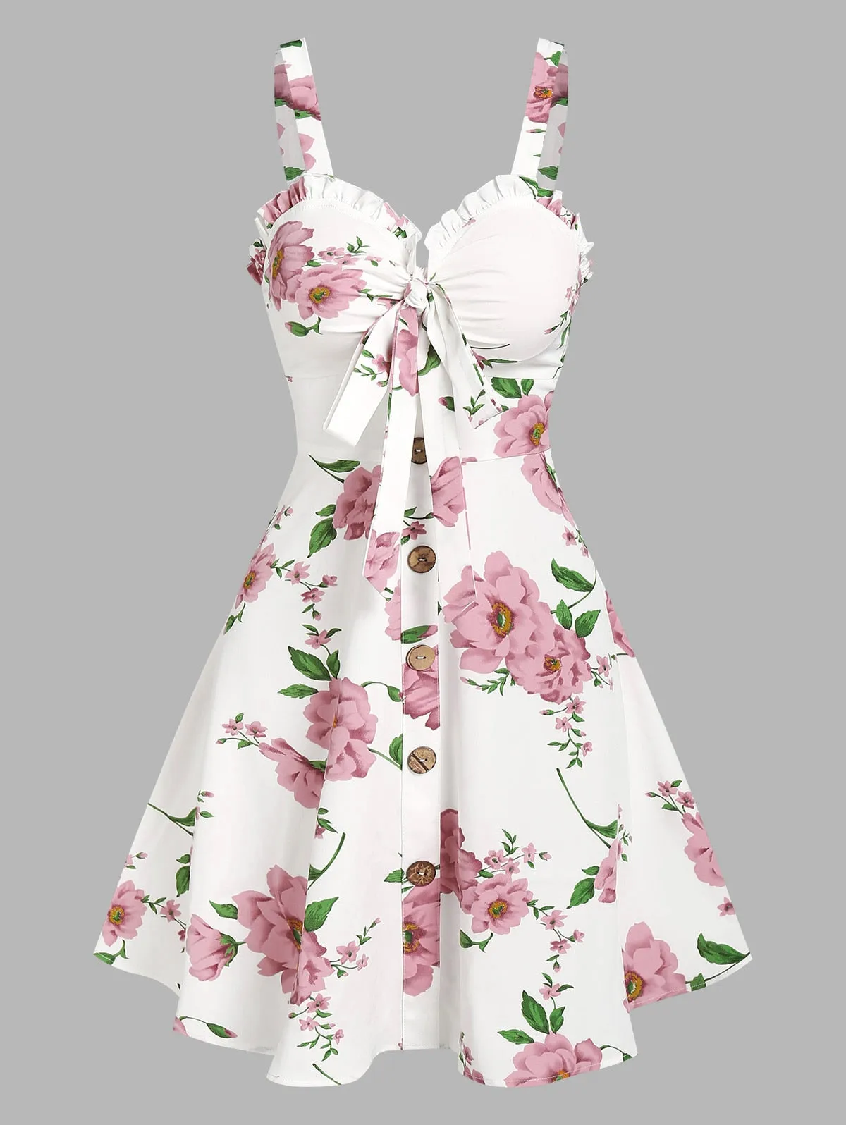 Ruched Bust Side Lace Up Flower Dress | Casual Floral Dress
