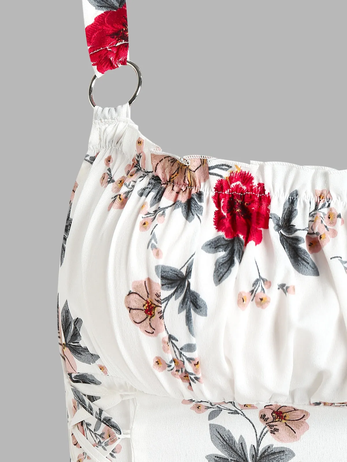 Ruched Bust Side Lace Up Flower Dress | Casual Floral Dress