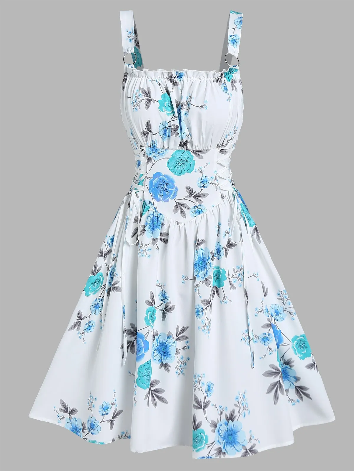 Ruched Bust Side Lace Up Flower Dress | Casual Floral Dress
