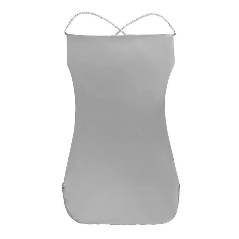 Sexy Silk Solid Pearl Sling Strapless Backless Split Ultra Short Summer Nightclub Club Party Dress
